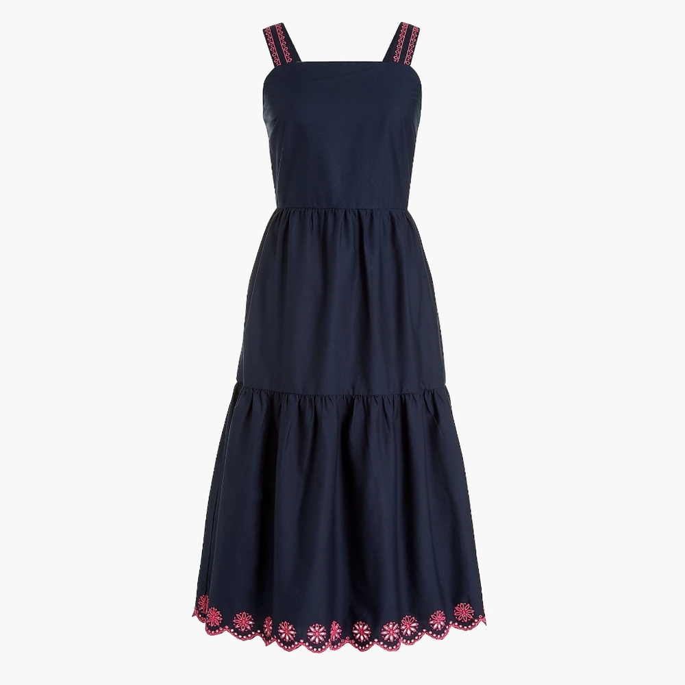 New! J Crew size 4 Embroidered Scalloped Tiered Dress Navy Blue NWT - Picture 5 of 15